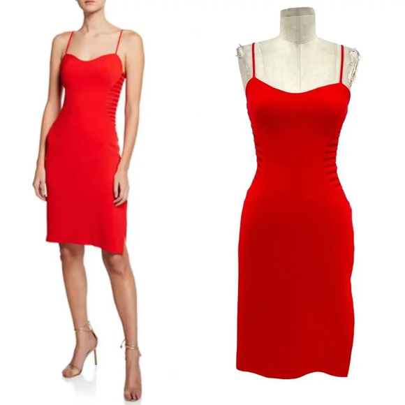Halston Heritage Sleeveless Crepe Dress With Side Strips In Red Size 0 - Picture 1 of 16